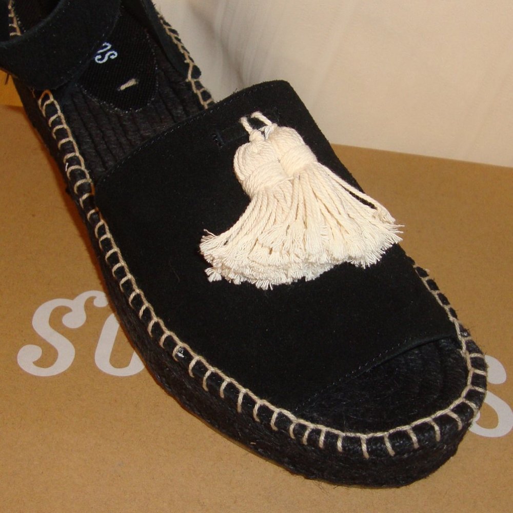 Soludos Black Peep Toe Platform Split Suede 8.5 - image 3
